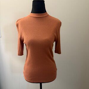 A New Day Ribbed Stretchy Ochre Orange Shirt Size Small